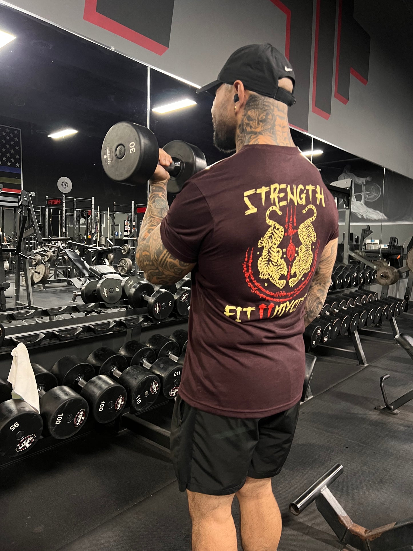 Fit2mycity Strength maroon fitted premium shirt with Thai tigers