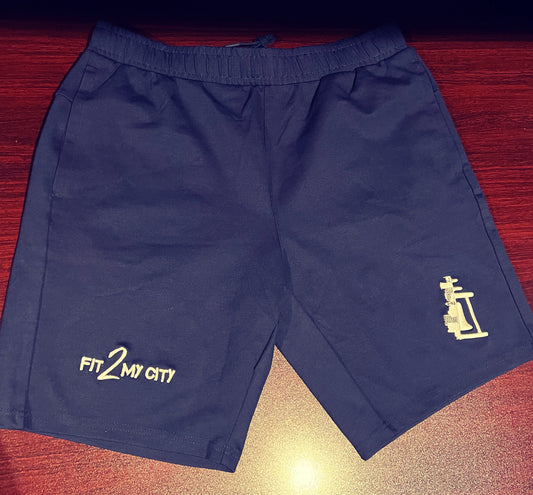 Navy blue embroidered Fit2myCity shorts